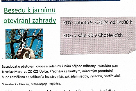 Beseda k jarnímu otevírání zahrady v Chotěvicích