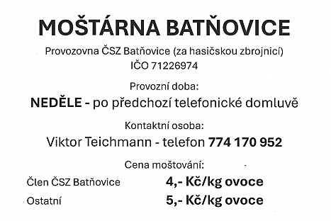 Provoz moštárny v Batňovicích